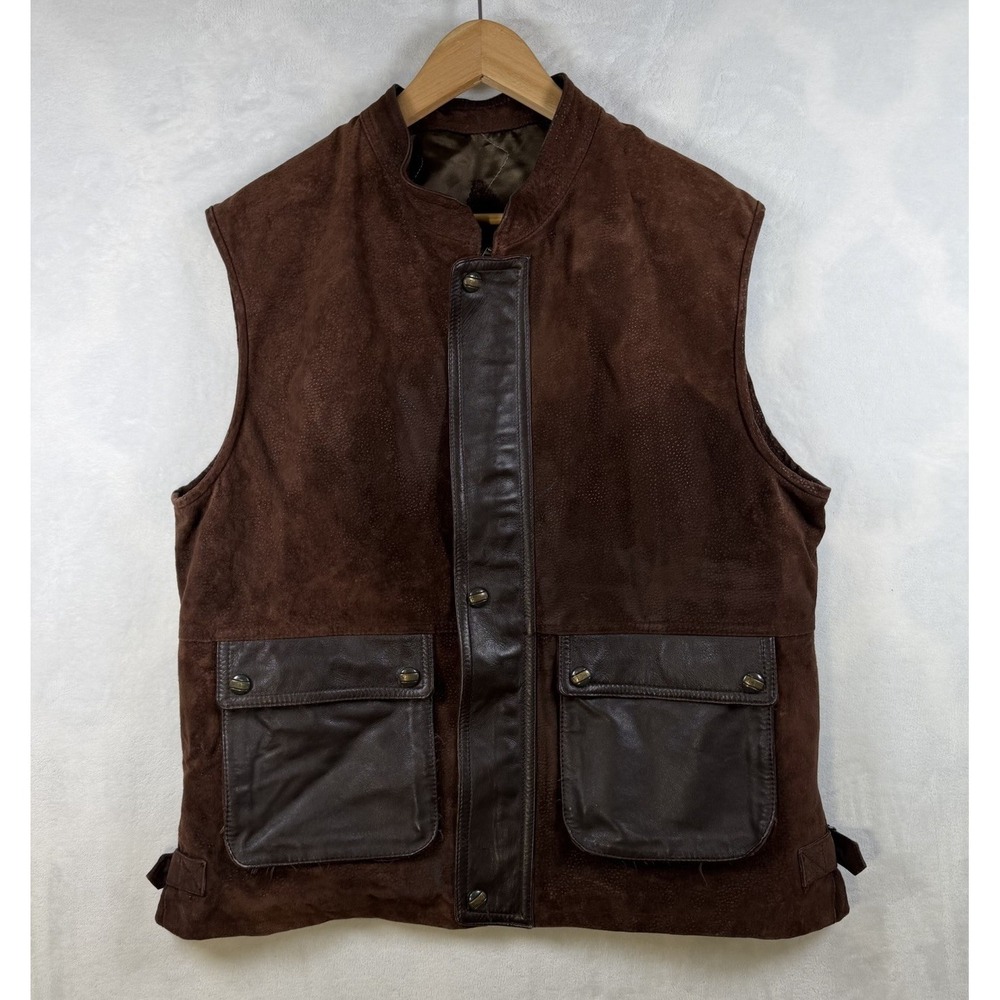 Vintage Marlboro Brown Suede & Leather Vest Western Utility Style Men's Size L